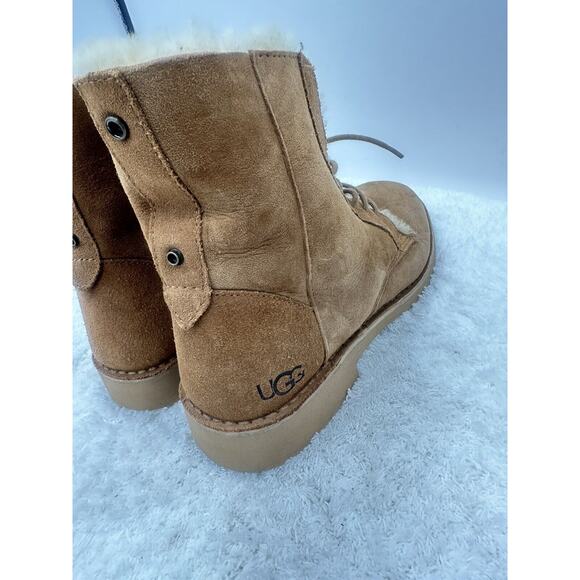 Ugg women's Quincy brown shearling lined boots size 8 Winter Warm Tie Fold Over - Picture 7 of 14